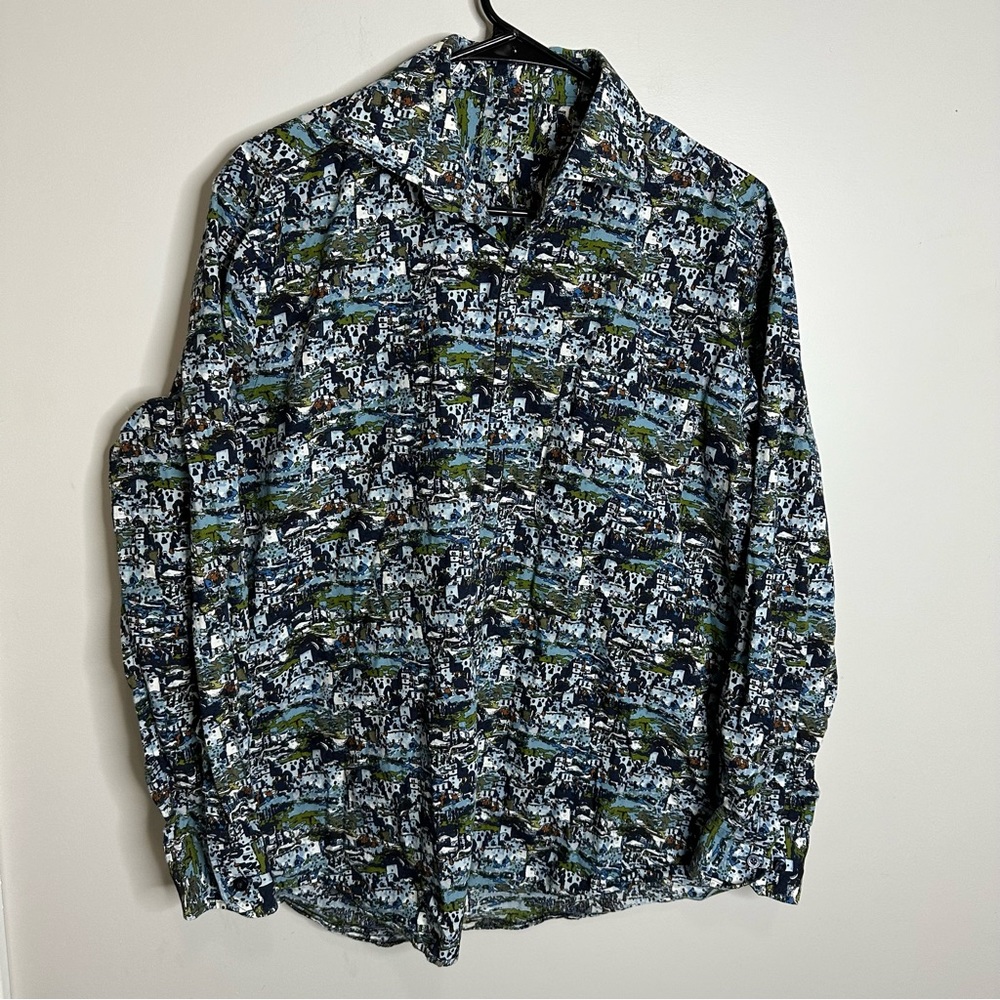 Men’s Alan Flusser Size Medium Long Sleeve Colorful Button Shirt‎